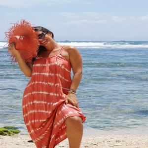 Pretty Brick & White Color Tie dye <b>Loose</b> fitting Women Backless Maxi <b>Dress</b> Beautiful Rayon Swim Suit Cover Up Or Sleepwear <b>Dress</b> - Product Image 1