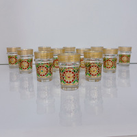 Set cangkir kaca Maroko, 12 buah cangkir gaya bambu berlapis emas untuk restoran gelas air 130ml