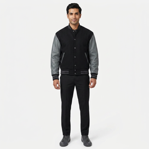 FINER THREADS Custom Genuine <b>Leather</b> Varsity <b>Jacket</b> for Men Breathable Stand Collar Winter <b>Long</b> Sleeve OEM Service Customizable - Product Image 1