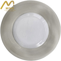 Assiettes de présentation en verre à bord doré de 13 pouces pour mariage, décoratives, pour dîner et fête