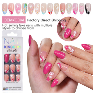 Nouvelles Faux <span class=keywords><strong>Ongles</strong></span> à Presser 24 pièces en Gros, French Coloré à Motifs Floraux, Acrylique de Haute Qualité, Couverture Complète, Forme Amande - Product Image 1