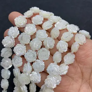 Perles de fleur rose sculptées en coquille blanche naturelle perles en vrac double face bricolage pour la fabrication de bijoux 6mm 8mm 10mm 12mm