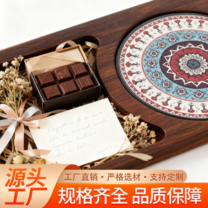 Wooden Serving <b>Tray</b> With Geometric Pattern Decorative For Residential Use - Product Image 3