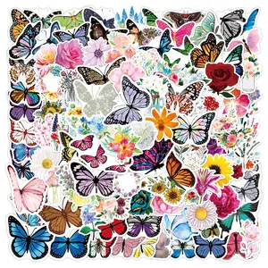 100個カラフルな蝶の花のステッカーカスタム女の子子供ビニールステッカー荷物コンピューター防水ボトルステッカー