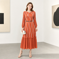Robe longue plissée Miyake élégante à carreaux pour femme, avec ourlet à volants, collection automne, directement de l'usine, mode rapide
