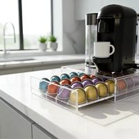 Boîte à capsules de café en acrylique personnalisée écologique avec finition brillante, style tiroir, anti-poussière, 1 étagère, outil de rangement magique pour la cuisine