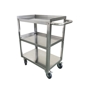 Jincheng Hochwertige Lebensmittel und Getränke Massiver Edelstahl 3 Ebenen Kommerzielle kunden spezifische Küchen wagen Utility Cart - Product Image 3