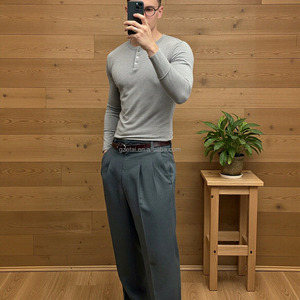 Tiền Cũ Baggy Trống Đồng Bằng Bán Buôn Unisex Thời Trang Phố Mỏng Được Trang Bị Phù Hợp Với Henley Dài Tay Áo Chất Lượng Cao Quần Áo Áo Thun Cho Nam Giới - Product Image 2