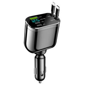 <span class=keywords><strong>Cargador</strong></span> de Coche con Puertos USB-A/Tipo-C, Encendedor de Cigarrillos Telescópico Plegable, Carga Rápida, Pantalla Digital y Cable Plegable - Product Image 1