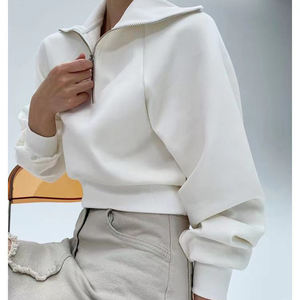 L230730 Custom Logo OEM Womens Causal Fashion Turn-Down Collar <strong>Hoodies</strong> Oversized Fleece Half Zip Pullover Sweatshirt for Women - Product Image 3