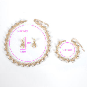 Set Perhiasan Kalung, Anting, dan Gelang Mutiara dan Berlian Imitasi Gaya Vintage untuk Pernikahan & Pesta - Product Image 6