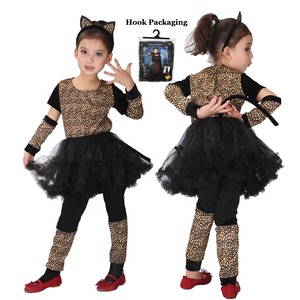 Set Cosplay di animali di Halloween per bambini e ragazze <span class=keywords><strong>leopardo</strong></span> <span class=keywords><strong>Costume</strong></span> da ballo leopardato stampa di fantasia Tutu abito Anime costumi con fascia per orecchio - Product Image 1