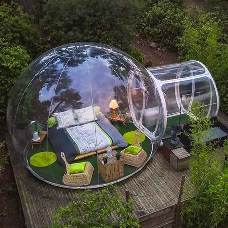 Inflatable Single Layer Transparent Bubble Camping Tent With Tunnel