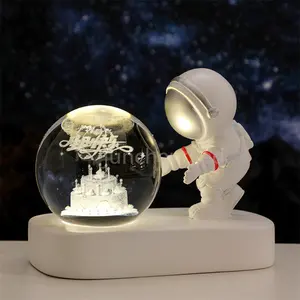 Miniatur Bola Kristal 3D, ornamen dekorasi rumah lampu dunia ukiran Laser kaca kristal Model bumi