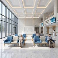 Chaise d'attente médicale avec structure en bois massif, sièges imbriqués rembourrés, pour hall d'hôpital, clinique, services ambulatoires, bleu et blanc, personnalisable