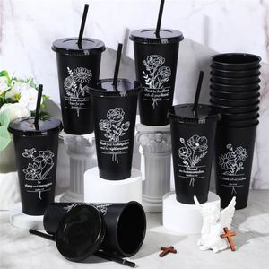 Nouvel ensemble cadeau de voyage, café d'été, 16 oz, 24 oz, ensemble réutilisable anti-fuite, 5 gobelets en plastique givrés scintillants, couvercles, boisson directe, fête - Product Image 4