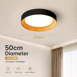 Plafonnier LED rond moderne en acrylique, télécommande, variateur de lumière, trois couleurs, intérieur, pour salon, chambre, 36W, 50cm de haut, CRI - Product Image 4