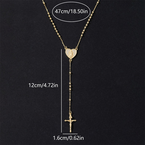 Collar con Cruz KOMI <span class=keywords><strong>para</strong></span> <span class=keywords><strong>Mujer</strong></span>, Chapado en <span class=keywords><strong>Oro</strong></span> <span class=keywords><strong>de</strong></span> <span class=keywords><strong>14K</strong></span>, con Corazón <span class=keywords><strong>de</strong></span> Circonita Cúbica, Centro <span class=keywords><strong>de</strong></span> la Virgen María, Cadena <span class=keywords><strong>de</strong></span> Eslabones con Cuentas Redondas <span class=keywords><strong>de</strong></span> 3mm, Collar <span class=keywords><strong>de</strong></span> <span class=keywords><strong>Rosario</strong></span> <span class=keywords><strong>para</strong></span> <span class=keywords><strong>Mujer</strong></span> - Product Image 3