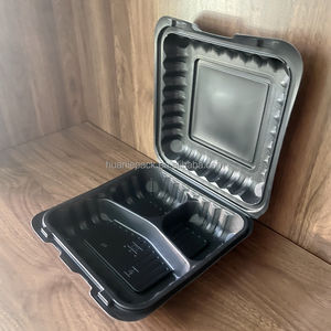 Contenedores de Poliestireno Expandido de 9x9x3 con 3 Compartimentos, Alternativa a los Envases MFPP, Tipo Concha, Negros, para Comida Mexicana para Llevar, Lonchera - Product Image 1