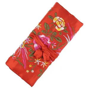 Silk Brocade Embroidery Jewelry Organizer Roll Bag Earring Ring Necklace Pouch