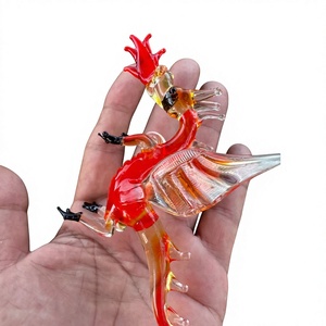 Handcrafted Glass <b>Dragon</b> Figurine Red Orange Transparent Contemporary <b>Art</b> Decor Living Room Display 14+ Years Old - Product Image 1