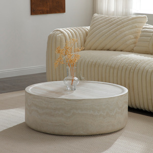 Mesa de Centro Redonda de Fibra de Vidrio con Forma de Travertino, Estilo Wabi Sabi, Minimalista, Moderna y Lujosa, para la Sala de Estar - Product Image 1