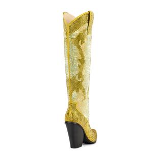 WETKISS commercio all'ingrosso <span class=keywords><strong>stivali</strong></span> con tacco alto stile occidentale <span class=keywords><strong>stivali</strong></span> con tacco alto in camoscio bianco tutti diamanti per Cowgirl - Product Image 5