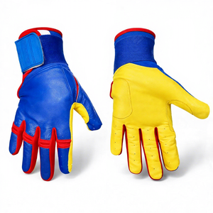 Meilleurs gants de frappe pour baseball et softball pour adultes et jeunes, pour droitiers, avec manchette longue, combinaison de couleurs bleu royal, jaune et rouge - Product Image 1