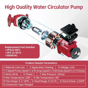 Pompe de circulation ChaoHai 115V 17GPM 3 vitesses 1/25HP en métal pour remplacement 59896341 - Product Image 2