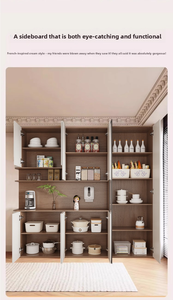 Meuble d'appoint et armoire haute intégrés style crème, mural pour salon, cave à vin avec coin arrondi, armoire de rangement - Product Image 4