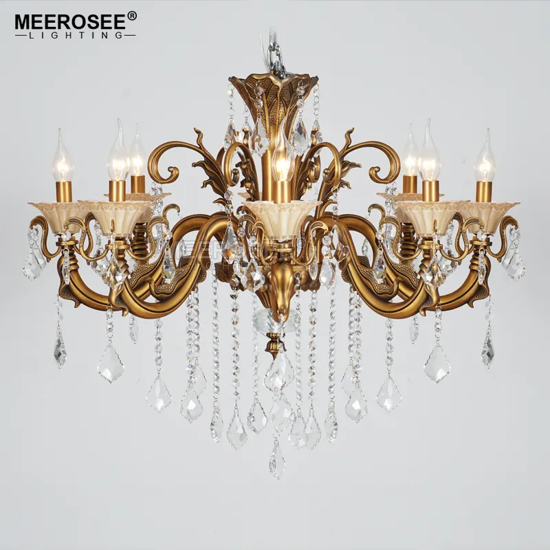 MEEROSEE-candelabro de cristal clásico, luz de araña, Color bronce, MD8702