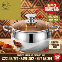Juego de Utensilios de Cocina de Acero Inoxidable Moderno de 3 Piezas al por Mayor, Olla para Leche de 16, 20 y 24 cm, Olla para Salsas, Sartén, Apto para Inducción y Gas, Ecológico, Venta al por Mayor