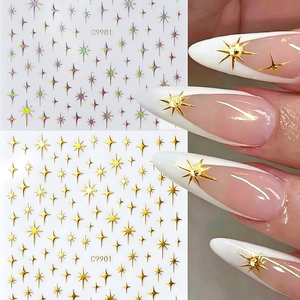 Pegatinas para <span class=keywords><strong>Uñas</strong></span> con Diseño de Estrella Explosiva Y2K, Adhesivos Metálicos Finos 3D con Forma de Cruz <span class=keywords><strong>y</strong></span> Estrella, Pegatinas Holográficas para Manicura - Product Image 1