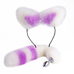 Set de Juego de Roles Erótico para Adultos: Cola de Zorro con Tapones Anales y Cubre Orejas, Cola Artificial de Pelo con Bloques de Color, Juguete Sexual SM para Dilatación Anal - Product Image 5