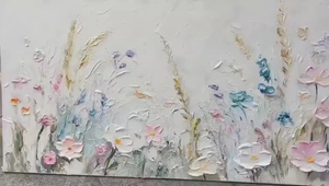 <span class=keywords><strong>Peinture</strong></span> à l'huile sur toile abstraite moderne minimaliste, art mural décoratif, <span class=keywords><strong>peinture</strong></span> à l'impasto de fleurs sauvages en 3D peinte à la main - Product Image 6