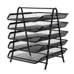 Organizador de Archivos Multifuncional para Oficina, Estable, Desmontable, de Cinco Niveles, de Hierro Forjado, con Bandejas para Documentos, Rejilla Metálica, Color Negro - Product Image 4