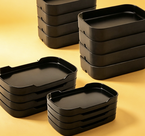 Rectangle Eco-Friendly Fish Dish Food <strong>Serving</strong> Tray Stackable <strong>Plastic</strong> Colorful Restaurant Black Camping Stock Melamine - Product Image 1