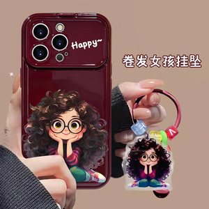 Роскошный мультяшный вьющиеся волосы девушка макияж зеркало чехол для телефона для iphone 16 15 14 12 11 Pro Max Ударопрочный Мягкий чехол с подвеской - Product Image 5