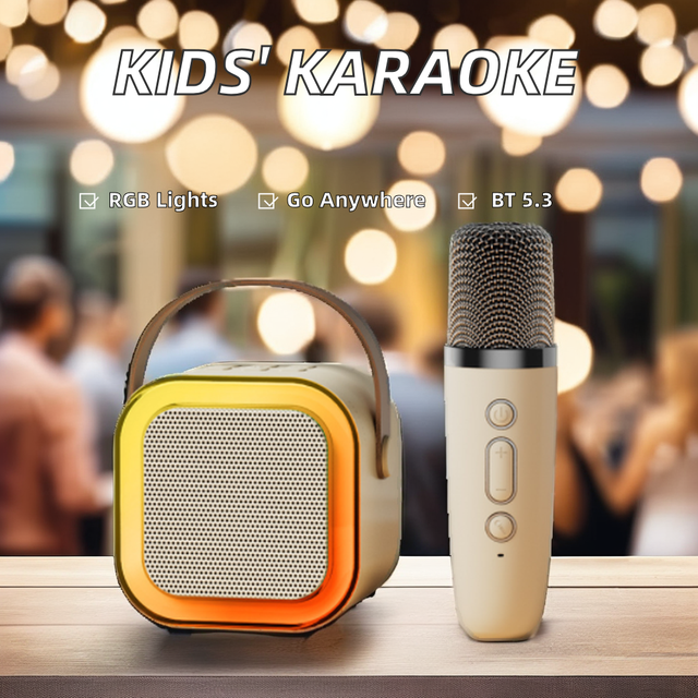 Best Home Karaoke Portable Speaker with Wireless Mic 5.3 Colorful LED Lights BT & USB Communication-Gifts for Boys Girls