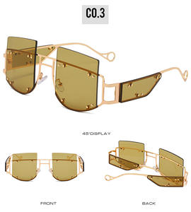 Lunettes de soleil gothiques steampunk vintage pour femmes <span class=keywords><strong>2021</strong></span>, monture dorée surdimensionnée, style Rihanna, protection faciale carrée, dégradé BOOM BM17214 - Product Image 2