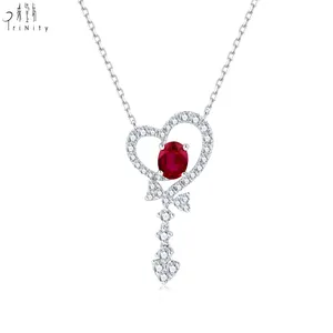 Neue trend ige Edelsteins chmuck 18 Karat Weißgold echte natürliche Diamant Rubin Herz Anhänger Halskette für Frauen