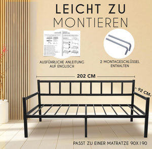 Ensemble de meubles de chambre à coucher canapé-<span class=keywords><strong>lit</strong></span> en métal au design moderne noir avec lieu de rangement, cadre de <span class=keywords><strong>lit</strong></span> de qualité stable - Product Image 2