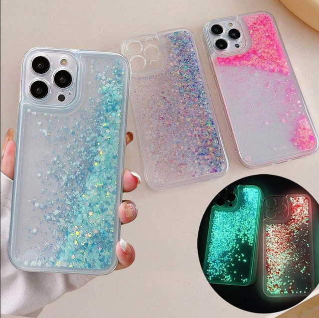 Glow Dark Luminous Liquid Sand Glitter Phone Case for iPhone 14 Pro Max 11 13 12 Mini 7 8 Plus XR X XS SE Luxury Quicksand Cover