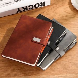 High-End A5 Thickened Portable Work <b>Journal</b> Notebook Magnetic Buckle Leather Office Meeting Record Book Thread Sewing for School - Product Image 5