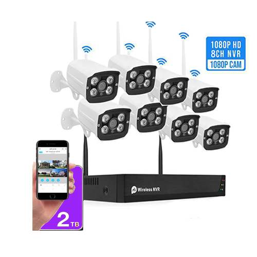 Home Security System CCTV 8 Set 2TB HDD Full HD 1080P 8CH Wireless NVR Camera Camara Kamara Private Label Surveillance Kit