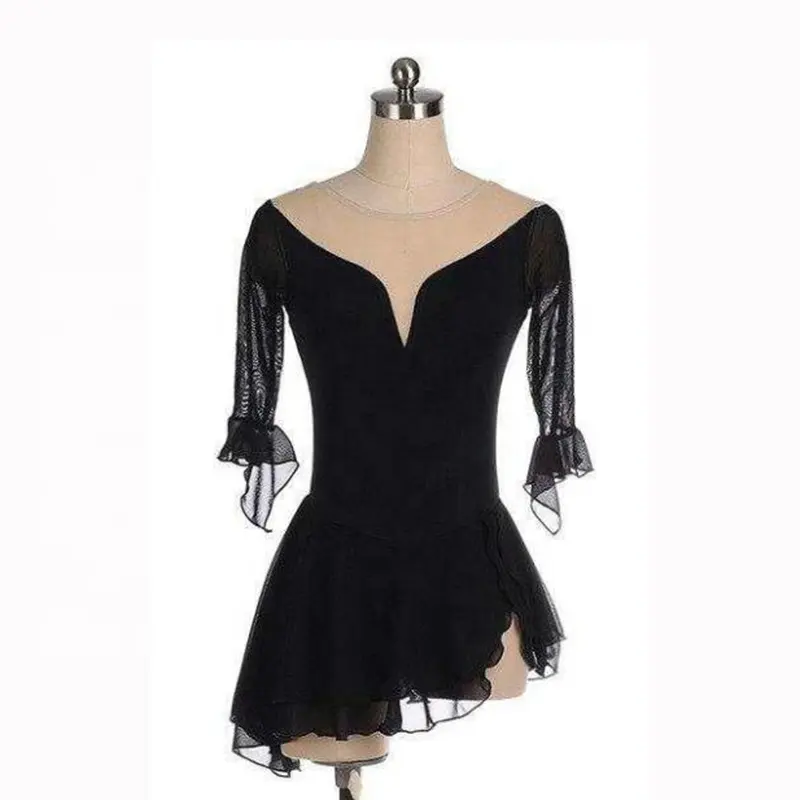 LIUHUO paten elbise kız siyah performans giyim oryantal dans kostümü rekabet için Spandex ve örgü elbise
