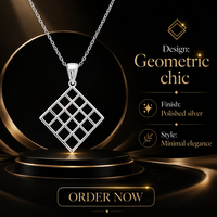Collier Pendentif Géométrique en Treillis, Acier Inoxydable, Breloque Carrée Creuse, Chaîne à Maillons, Bijou Unisexe pour Usage Quotidien