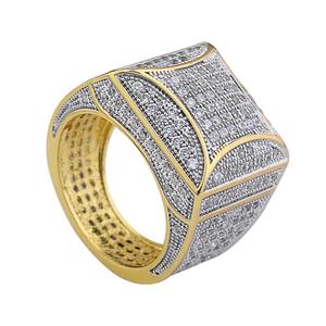 Anillo de boda de latón chapado en oro de 18 quilates para hombre, elegante, con circonita cúbica, estilo hip hop, para fiesta de compromiso, chapado en oro - Product Image 5