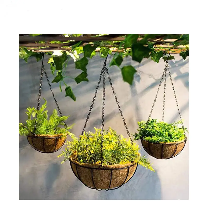 Metall hängender Pflanzer Korb mit Coco Coir Liner Wand halterung Draht Pflanzen halter für Indoor Outdoor Garten Veranda und Balkon