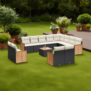 Conjunto de Sofás de Jardín en Negro y Crema, Muebles de Ratán para Exteriores con Cojines de Espuma de Alta Densidad, Diseño Contemporáneo Impermeable - Product Image 2